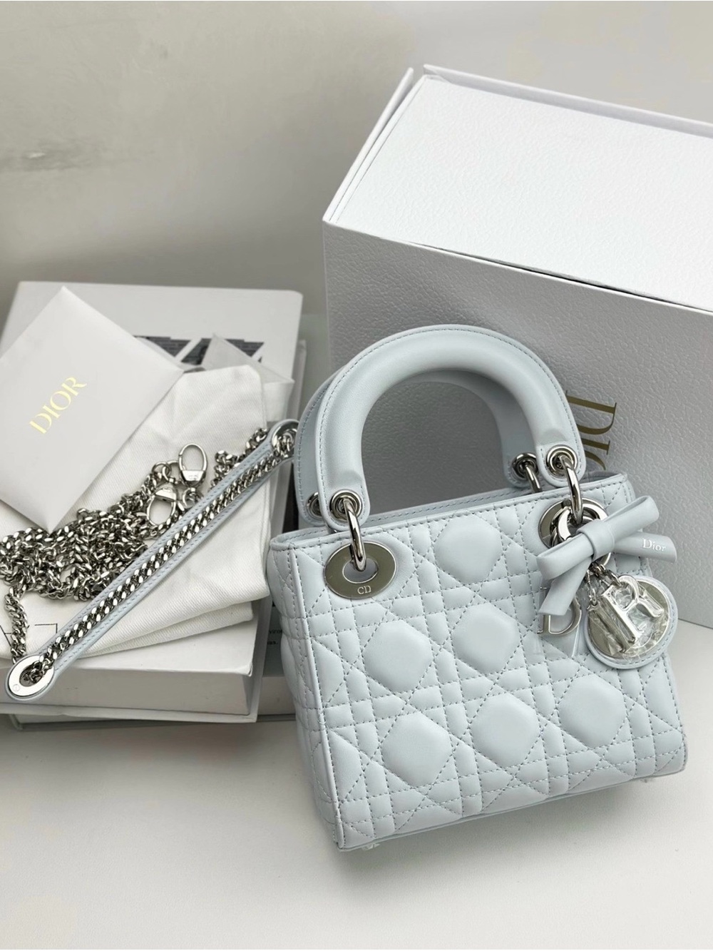 Dior Light Blue Quilted Mini Lady Bag